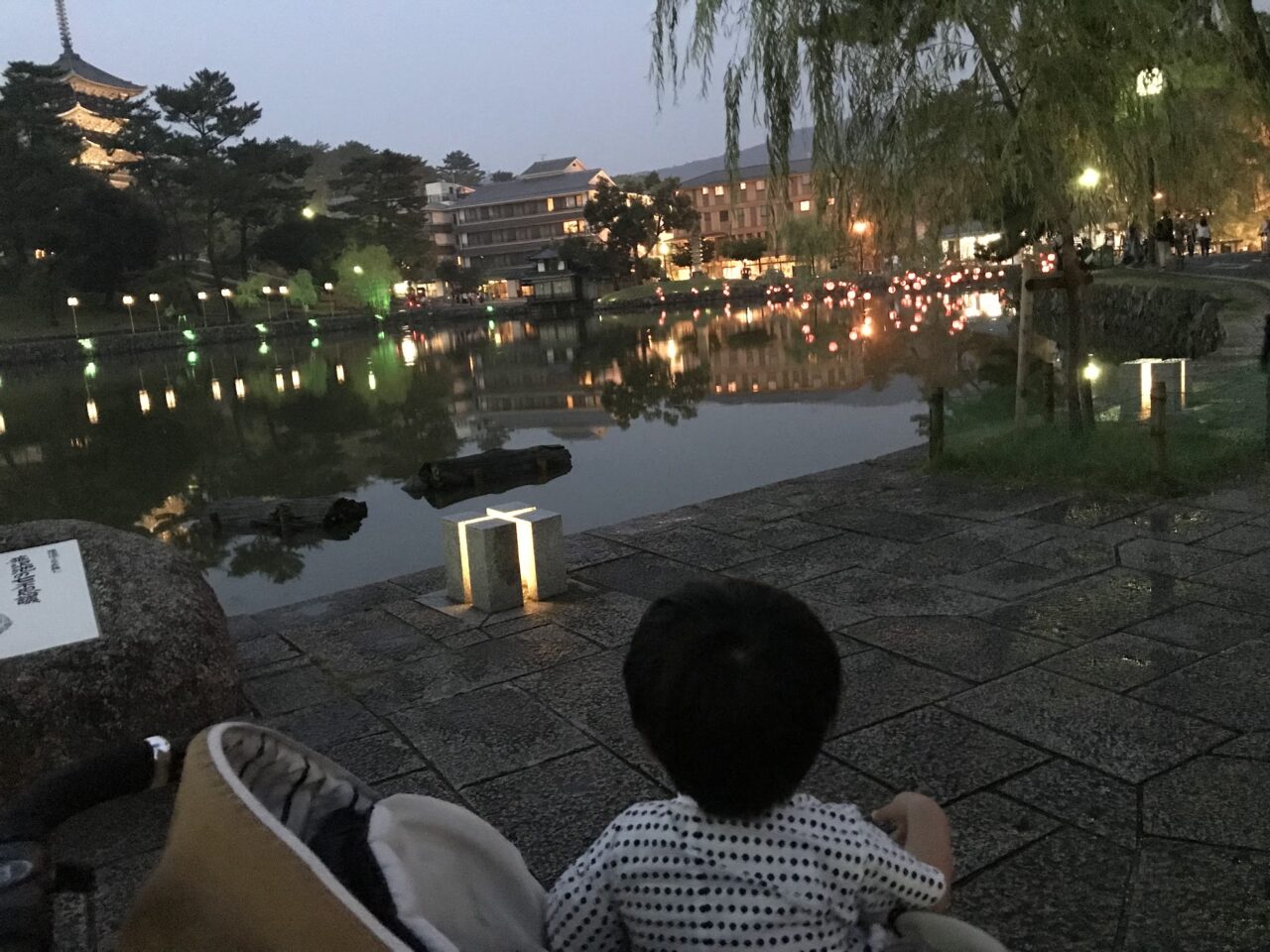 ベビーカーにのって猿沢池をまわる